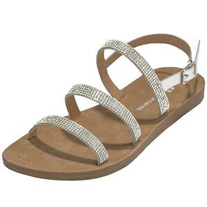 Alpine Swiss Womens Strappy Rhinestone Sandals Gladiator Ankle Strap Flat Shoes